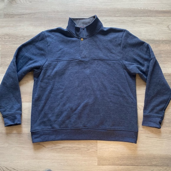 Orvis Henley Fleece Lined Sweater Mens Size L  Blue Pullover Shirt Long Sleeve - Picture 1 of 5